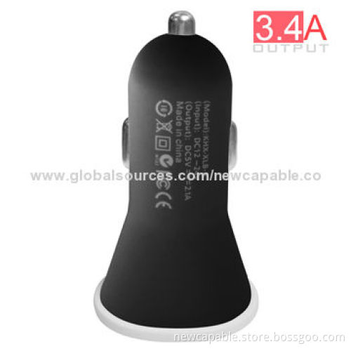 3.4A Big Output Car Charger with Rubber Paint Case, 61 x 36 x 29mm Size